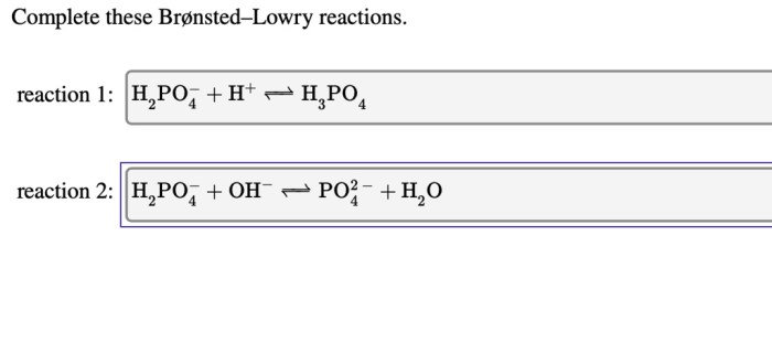 Complete these bronsted lowry reactions