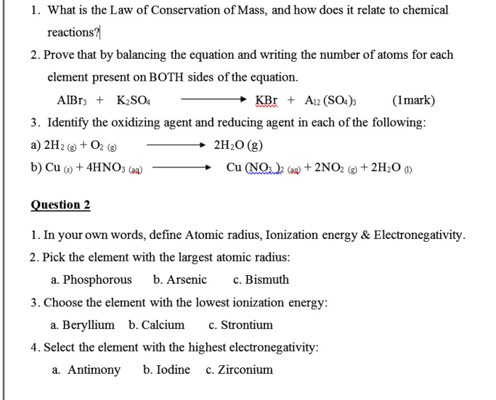 Conservation of mass worksheet answers